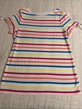 Talbots White Multicolor Striped Short Sleeve Tee